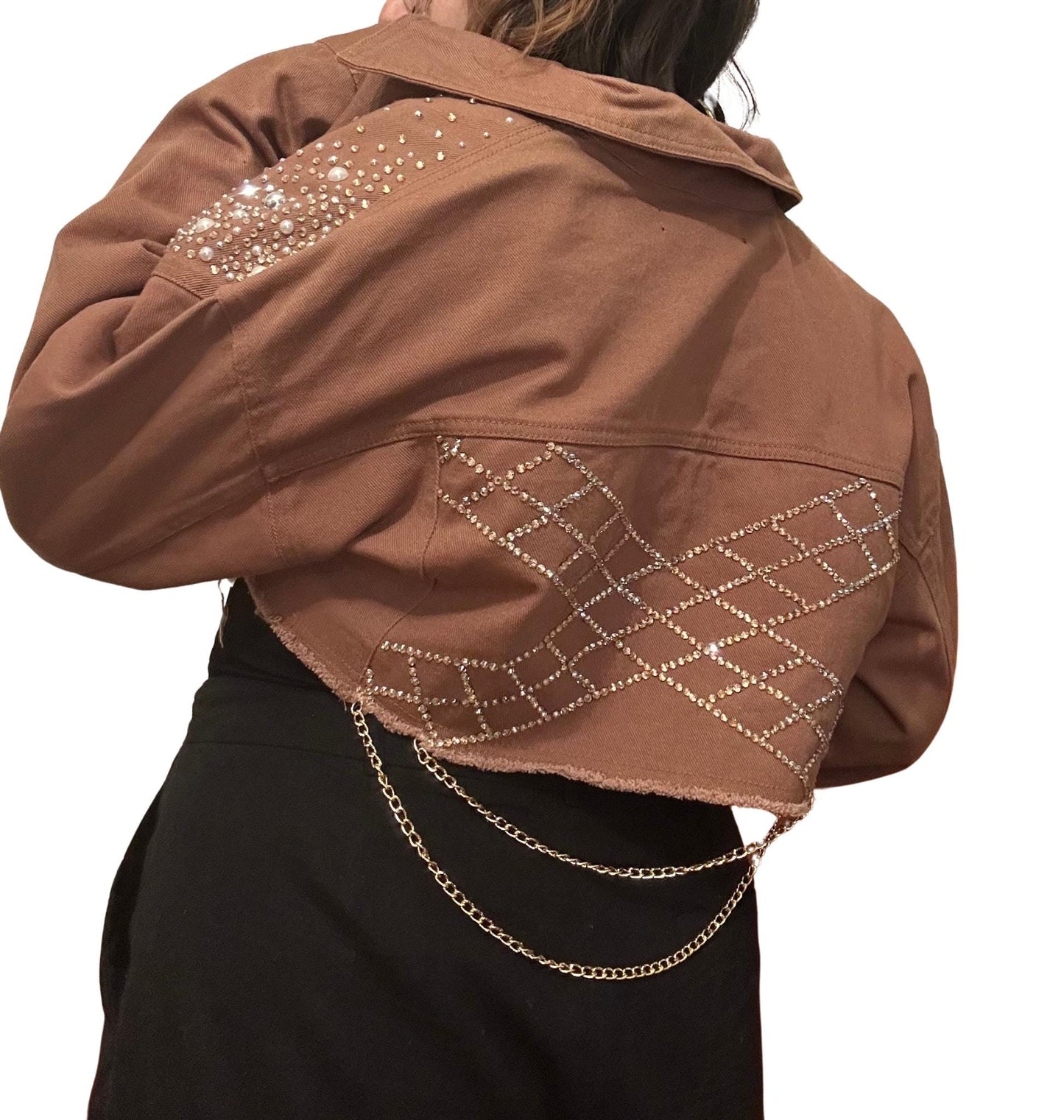 Rhinestone And Pearls Bedazzled Jean Jacket Cropped jacket size small
