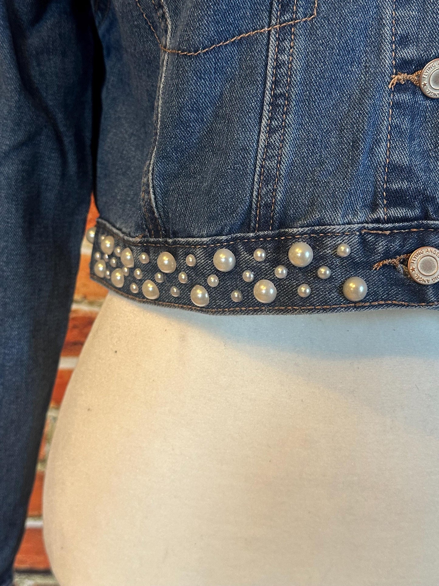 Rhinestone And Pearls Bedazzled Jean Jacket Cropped jacket size small