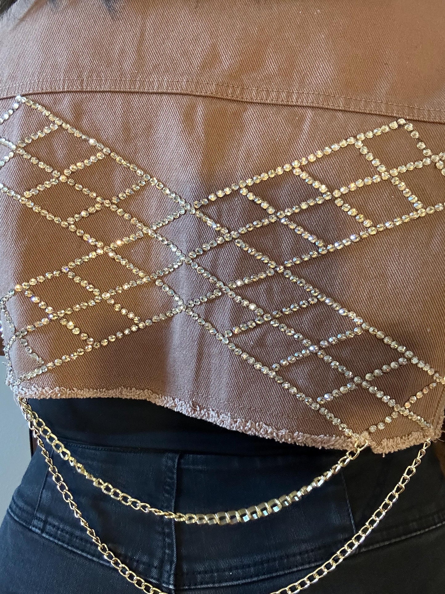 Rhinestone And Pearls Bedazzled Jean Jacket Cropped jacket size small