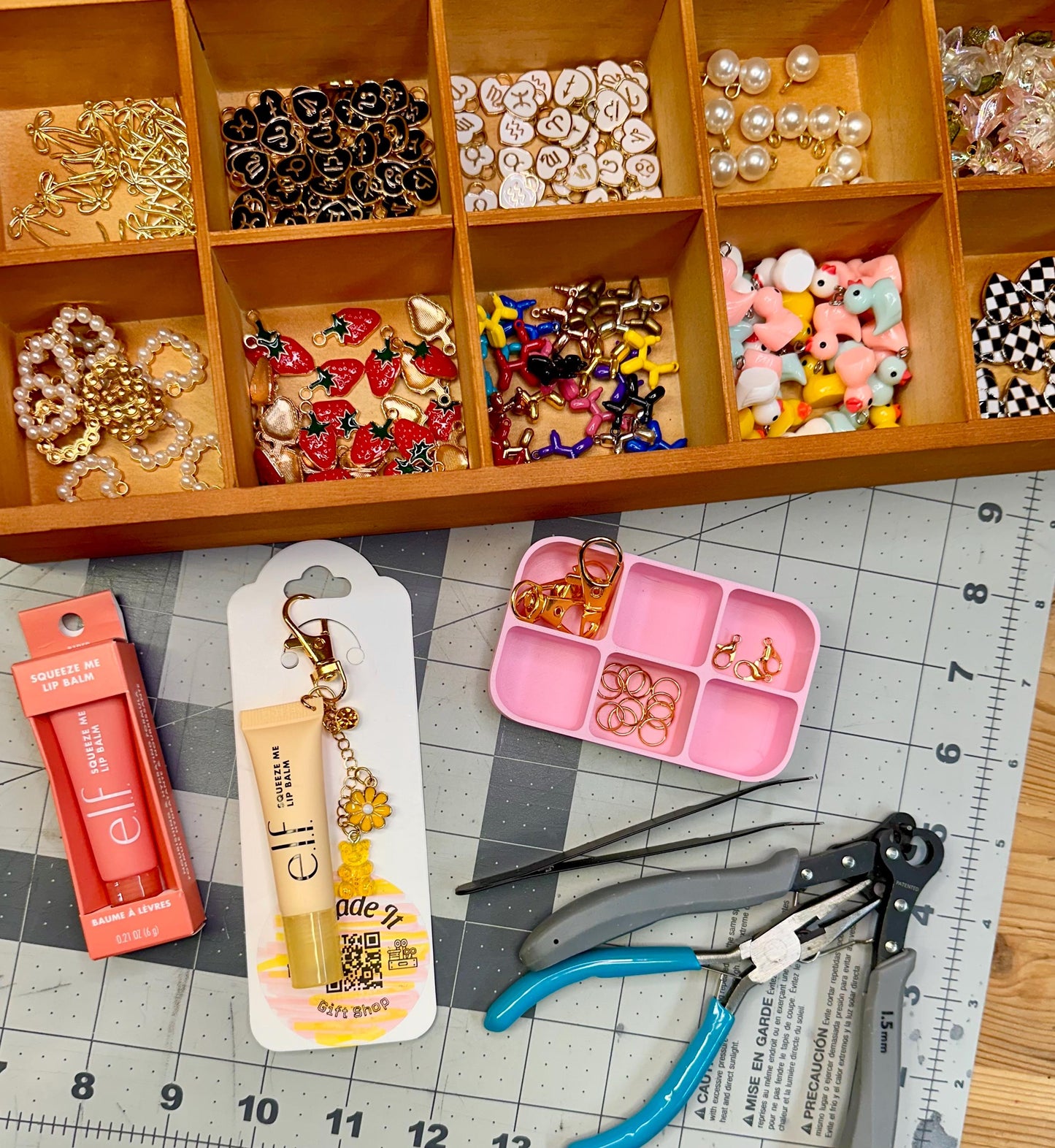 ELF Peach (orange) lip balm with charms