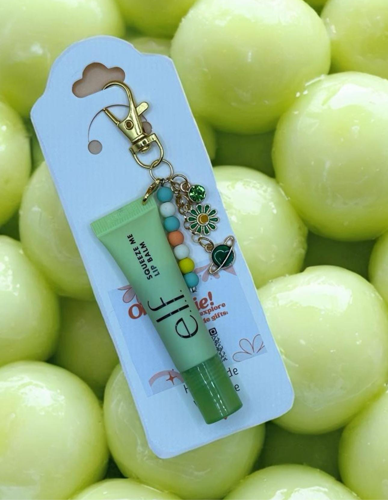 ELF honeydew (green) lip balm with charms