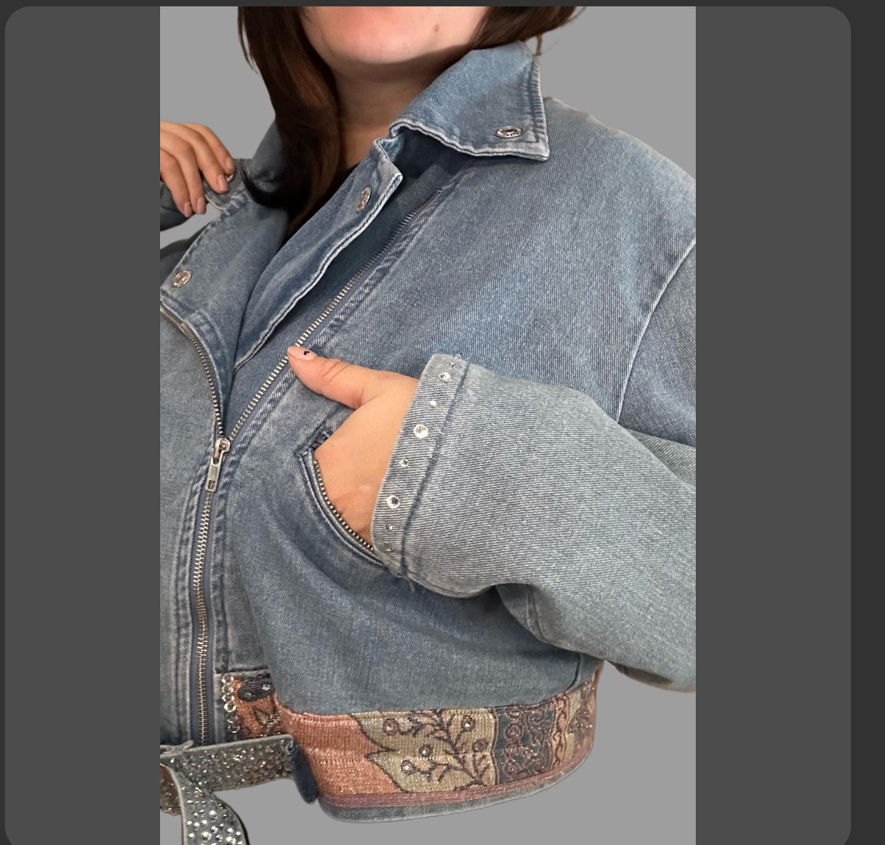 Bedazzled Jean Jacket motorcycle jacket size 1x plus size moto boho sparkly belt