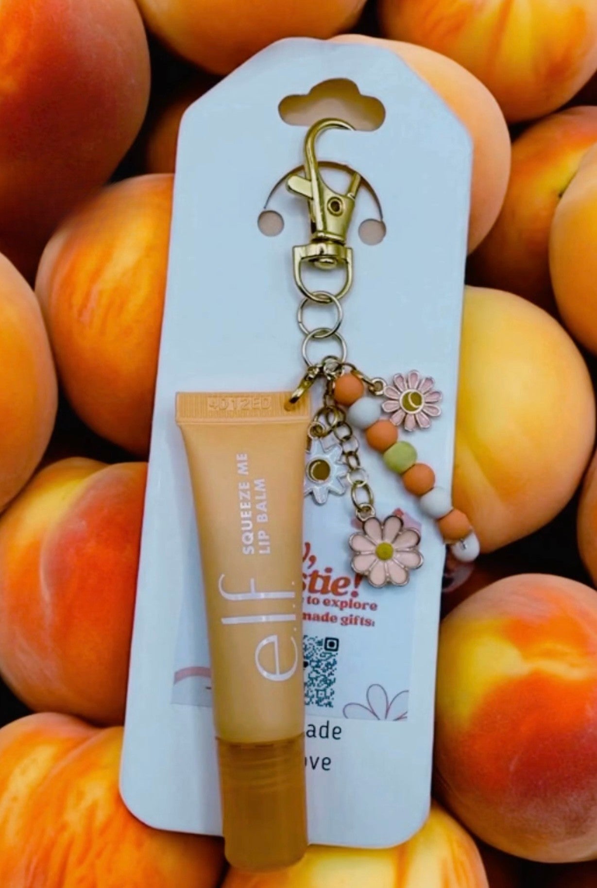 ELF honeydew (peach) lip balm with charms and name personalization
