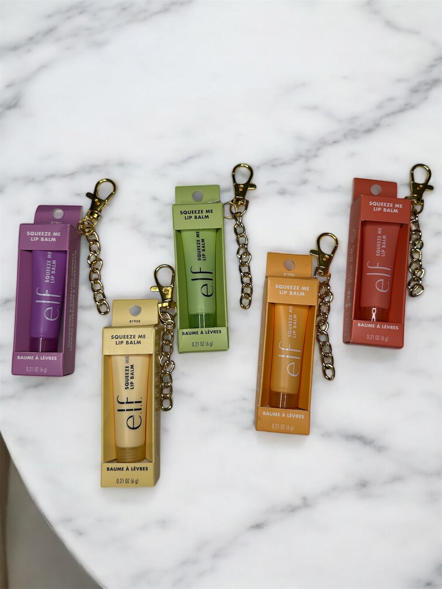 ELF honeydew (peach) lip balm with charms and name personalization