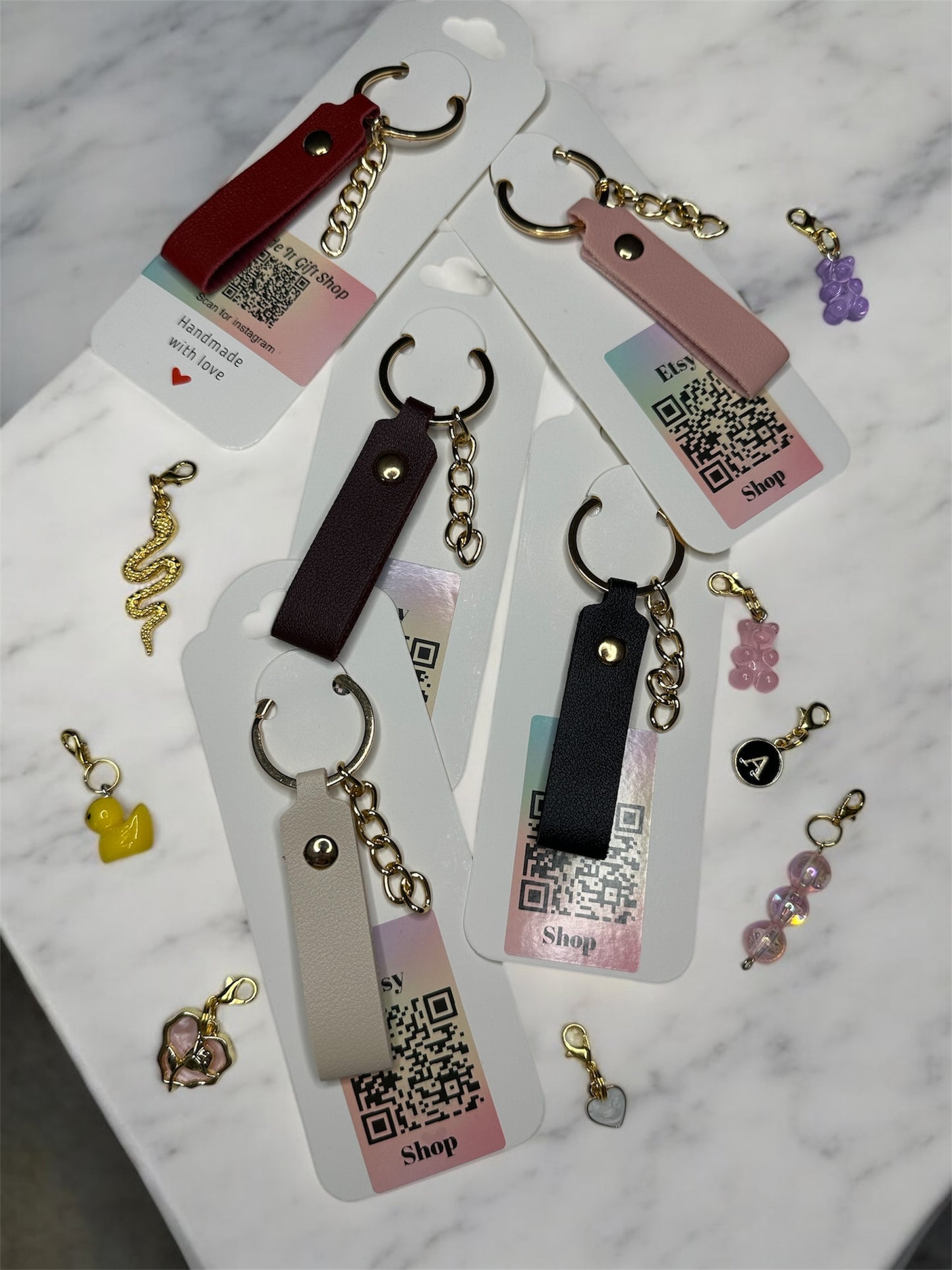 Charm Leather Strap Keychain