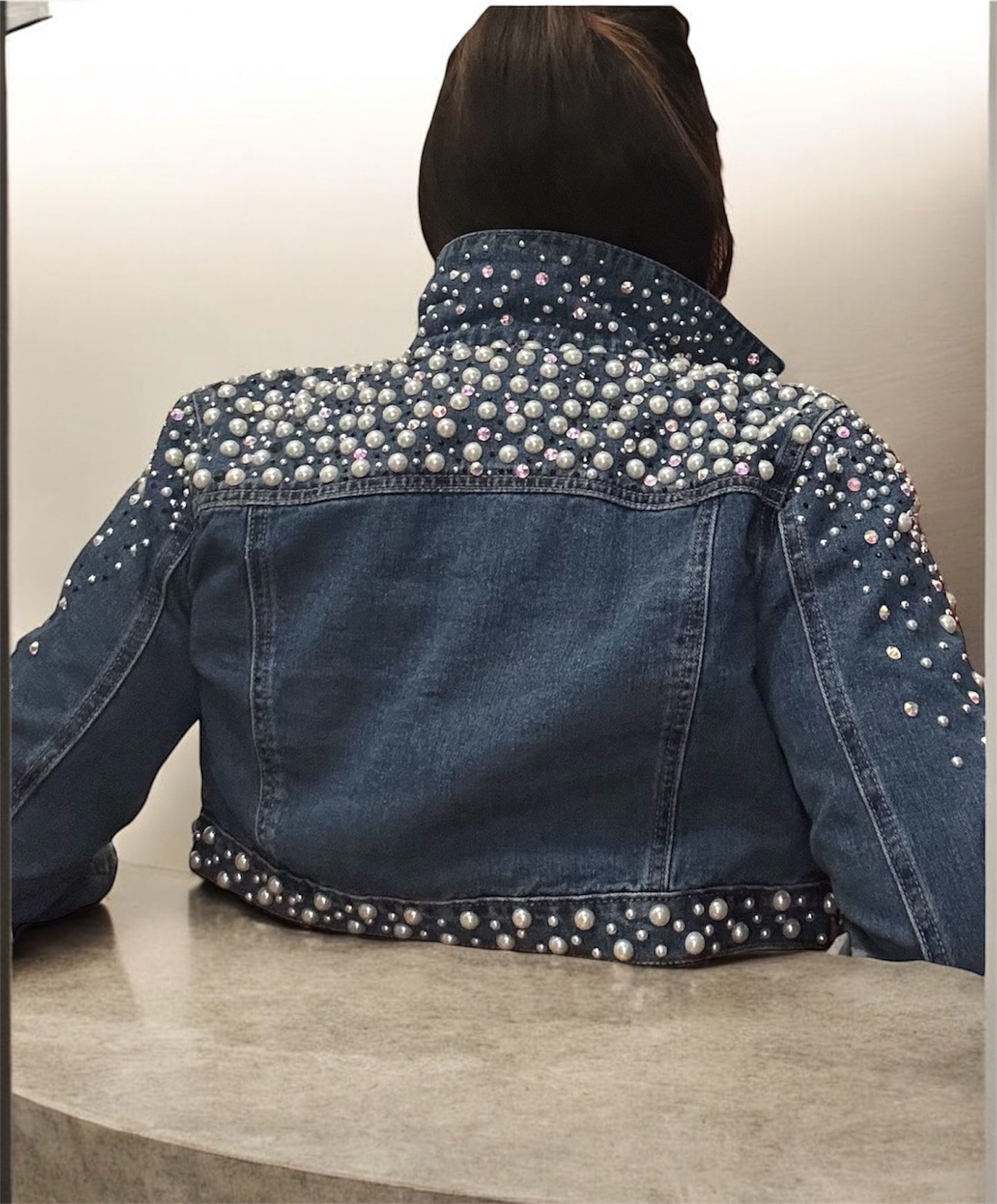 Rhinestone And Pearls Bedazzled Jean Jacket Cropped jacket size small