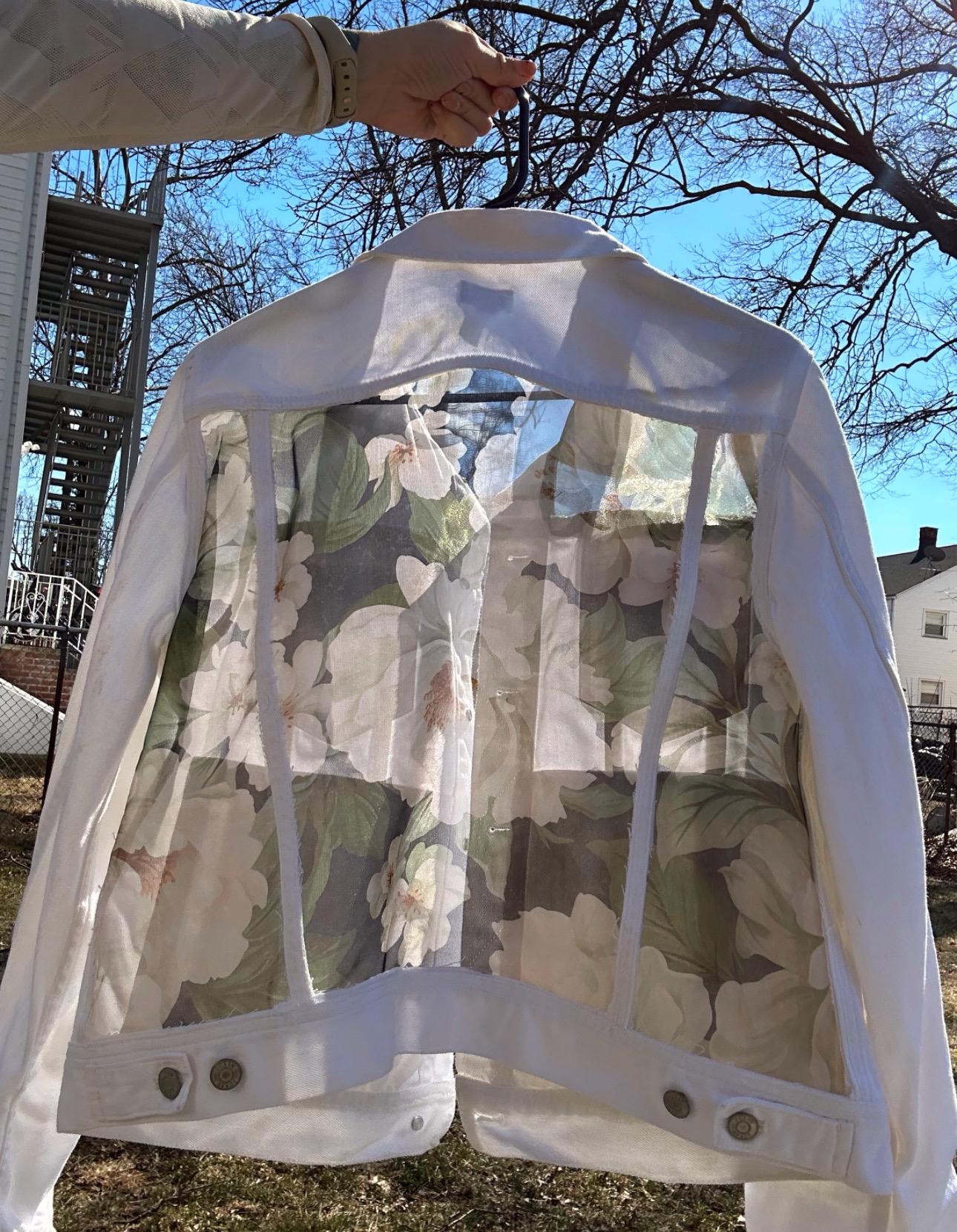 J. Crew white denim jacket XL Reworked with floral panels - one of one item!