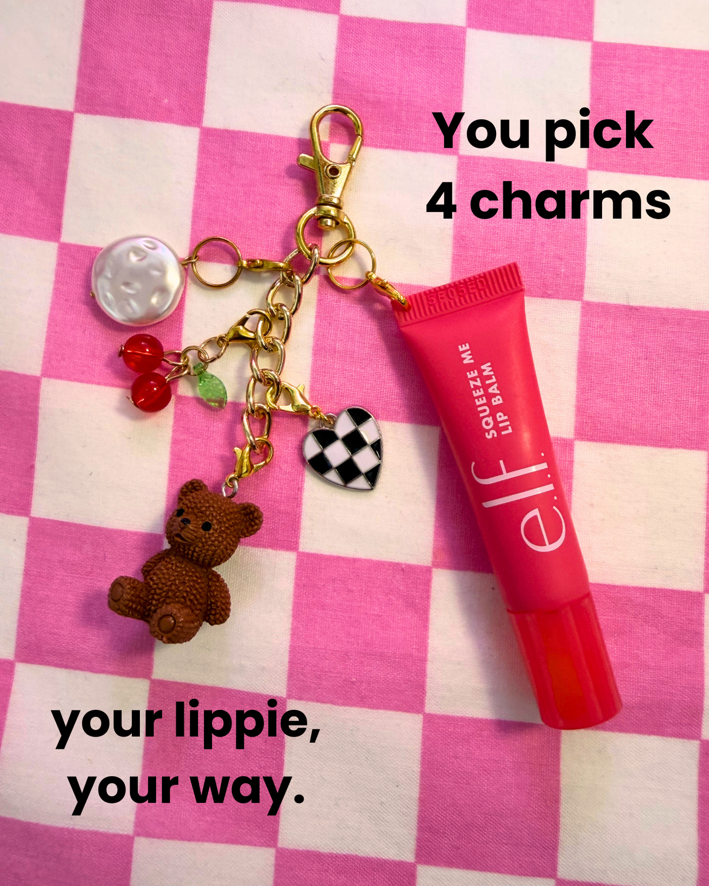 Bálsamo labial ELF fresa (rosa) con charms