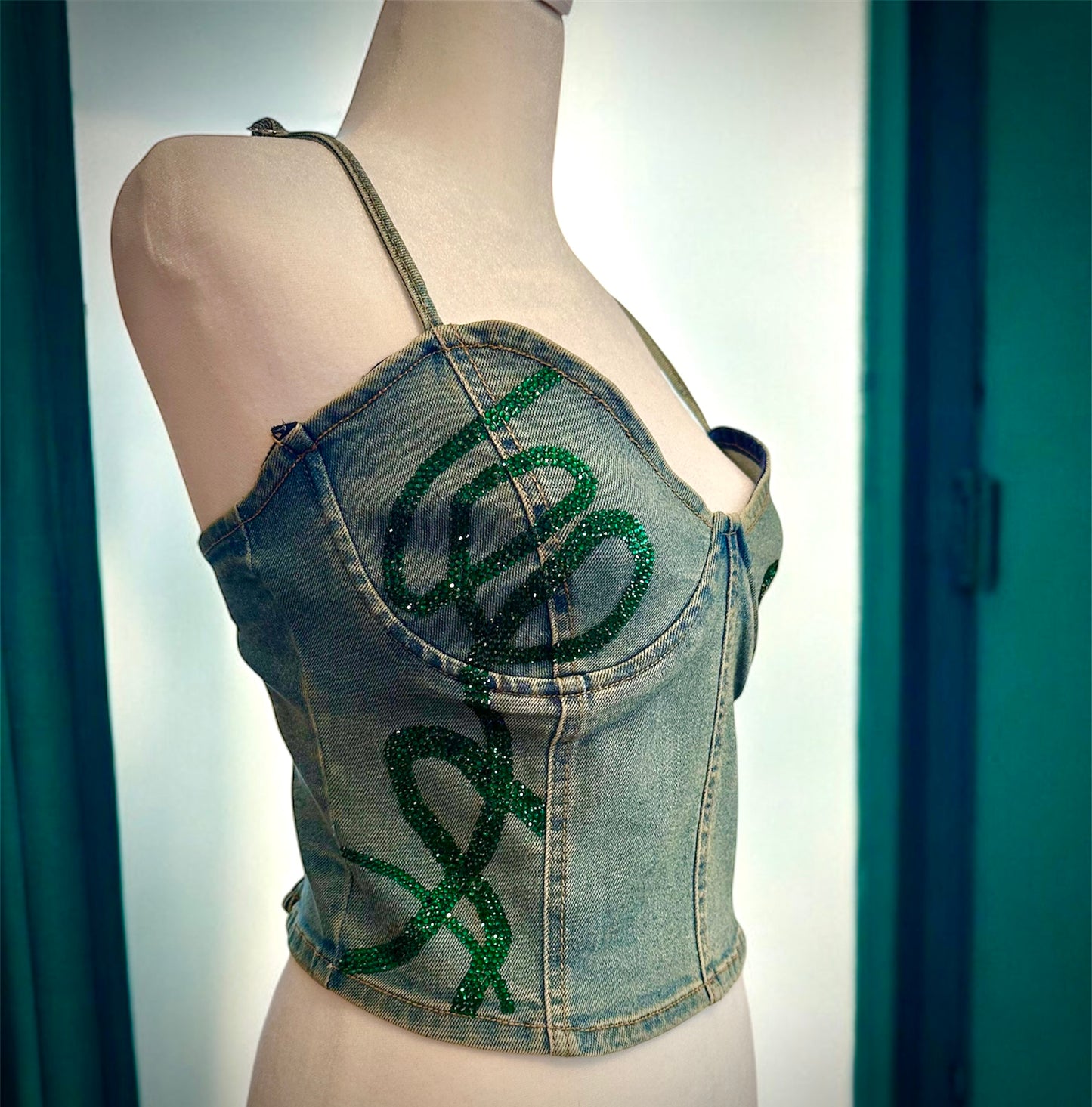 Denim Bedazzled Bustier - Women's M - Unique Design
