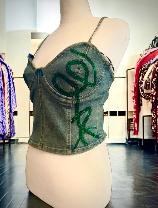 Denim Bedazzled Bustier - Women's M - Unique Design