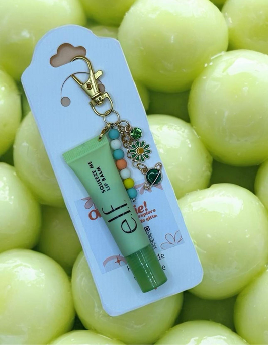 ELF honeydew (green)  lip balm with charms and name personalization