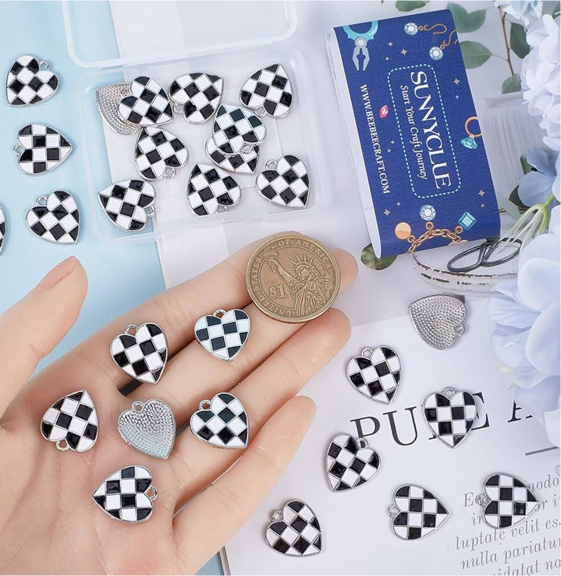 Individual Charm (checkered black and white hearts)