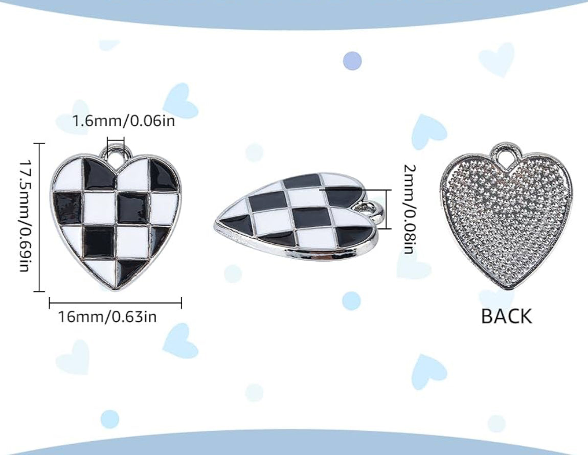 Individual Charm (checkered black and white hearts)