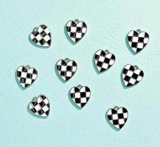 Individual Charm (checkered black and white hearts)